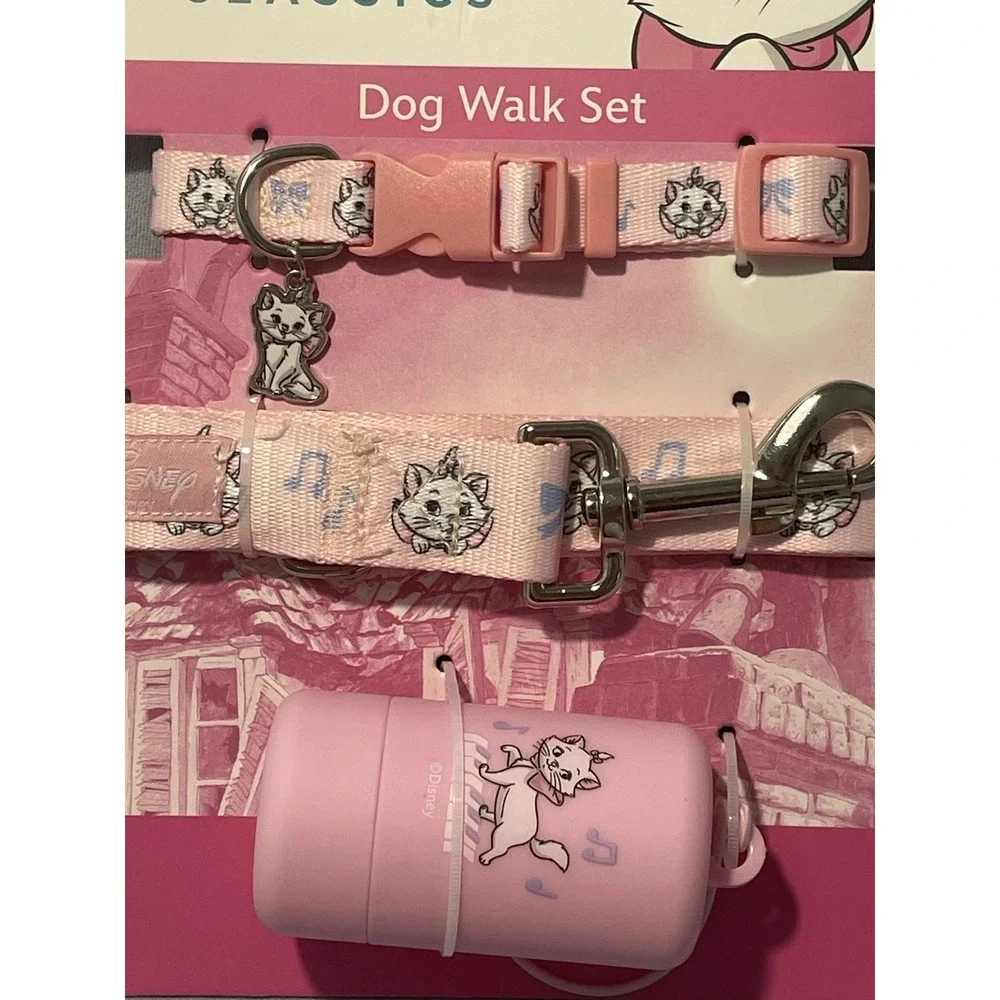 NEW Disney Aristocats Marie Pink Dog Walk Set Collar Leash & Bag Holder Size S